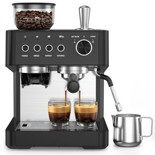 Organic 2026 Upgrade Espresso Machine with Grinder Expresso Coffee Machines with Built-in Anti-Clog Coffee Grinder Milk Steam Wand Frother Expresso Machines for Home Cappuccino Latte-Matte Black Premium Material