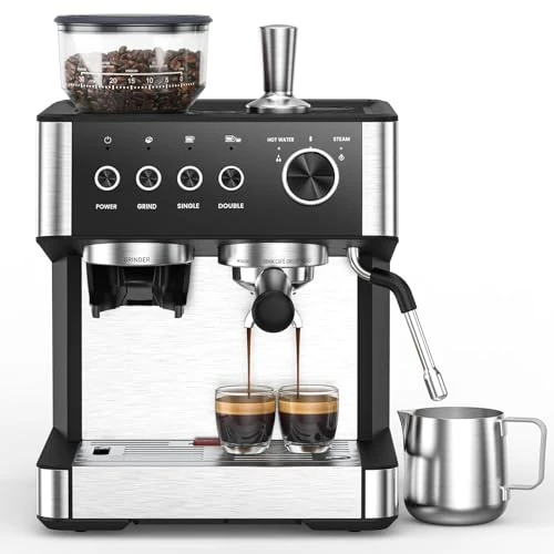 Prestigious 2026 Upgrade Espresso Machine with Grinder Expresso Coffee Machines with Built-in Anti-Clog Coffee Grinder Milk Steam Wand Frother Expresso Machines for Home Cappuccino Latte-Gloss Black Secure