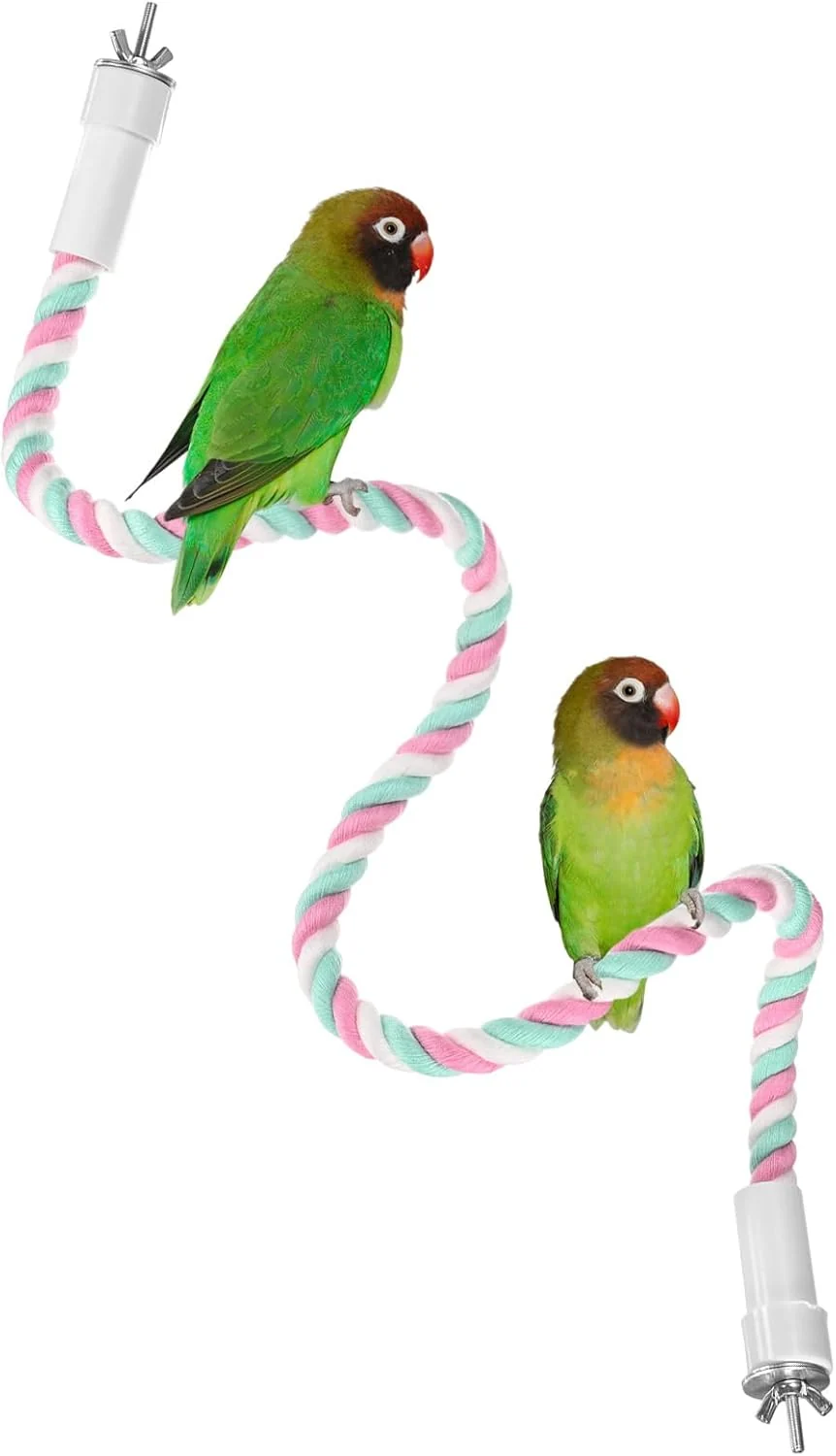 Versatile 1-Pack Rope Perches for Bird Cages 31.5 in Length Comfort Grip Flexible Rope Perch Beak Paw Grinding for Parrots Cockatiels Parakeets Bird Platform Sand Pink Cyan Prestigious