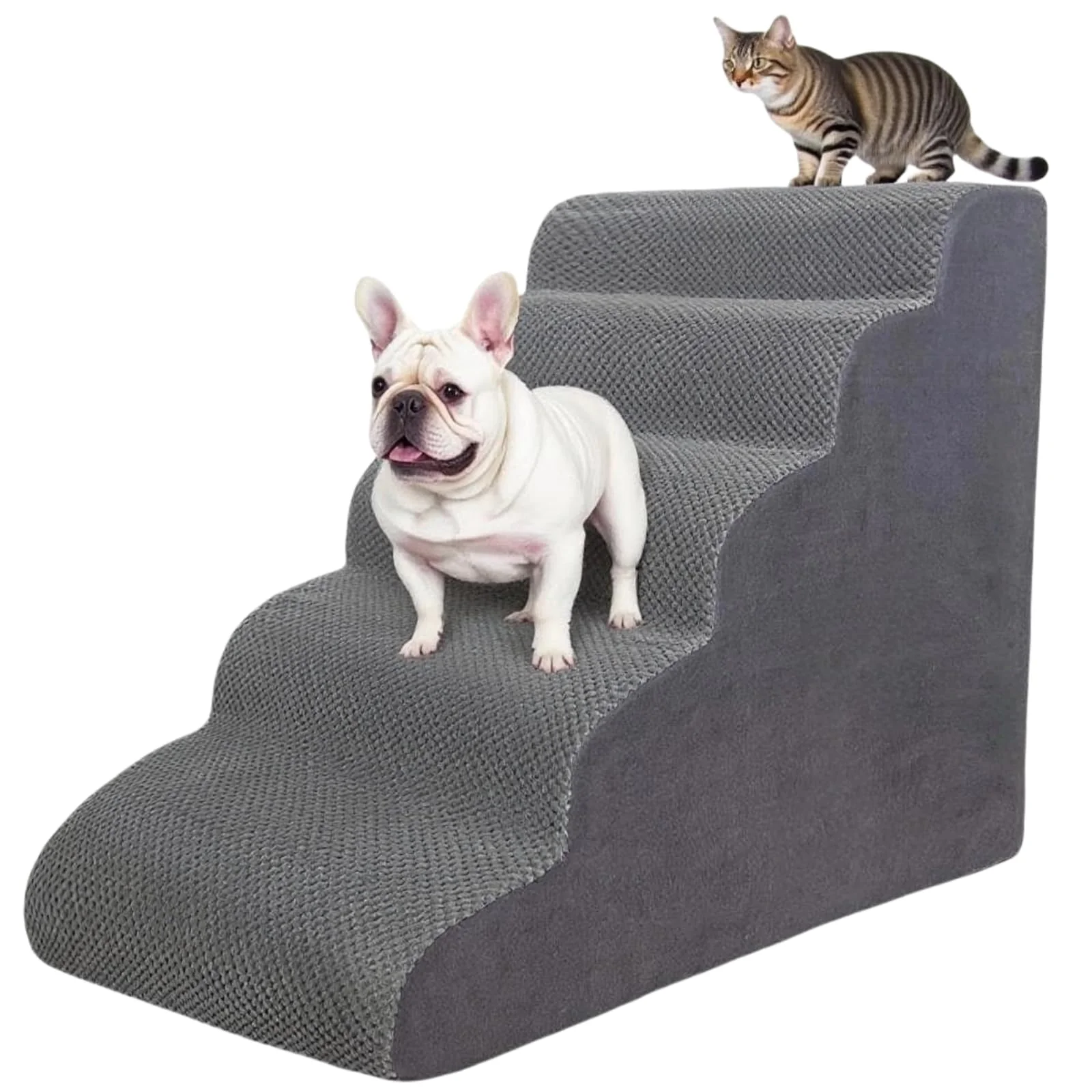 Versatile KIWIWOOF 5-Step Pet Stairs Ramp for High Beds 23–30 in Non-Slip Waterproof Washable Cover Comfortable