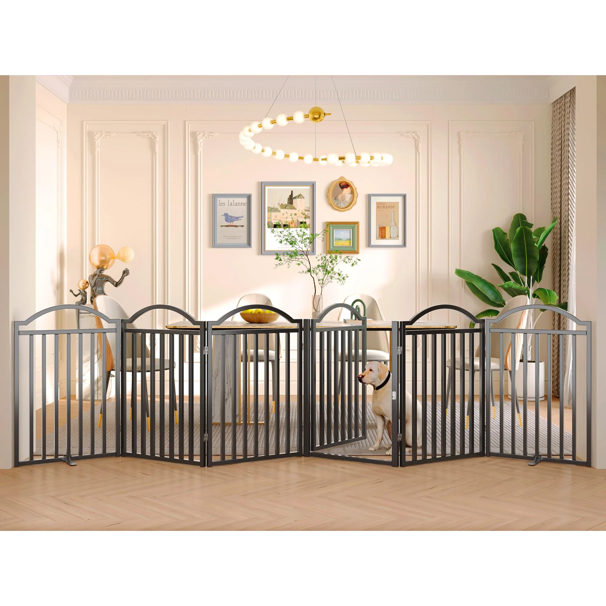 Dependable BHG Metal No-Assembly standing Dog Gate with Walk-Through Door – Extra Wide 144 x 32 – Black Specialty