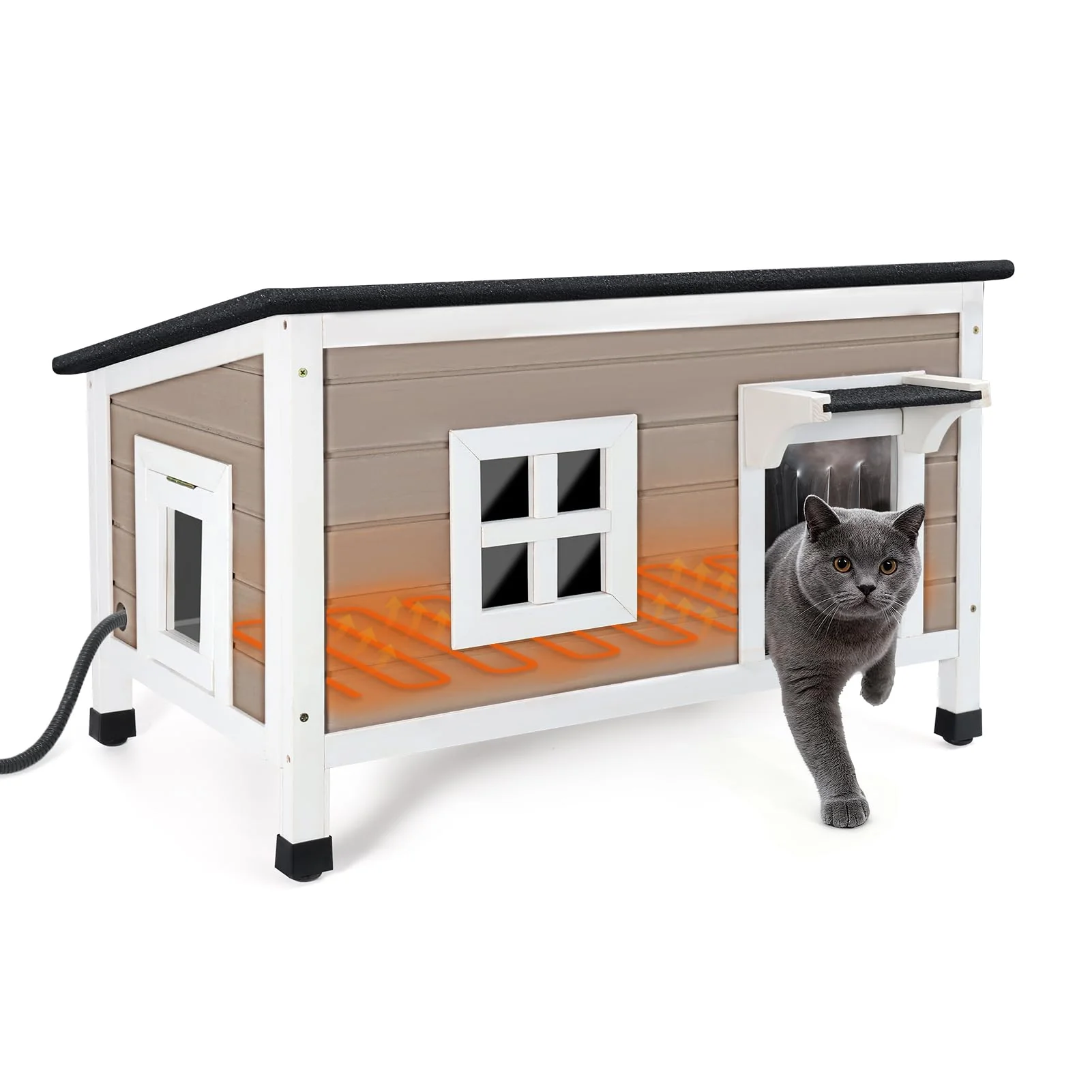 Fashionable TECHTAIL Extra Large Heated Cat House — Weatherproof Outdoor Shelter with Heating Pad and Dual Doors Reliable