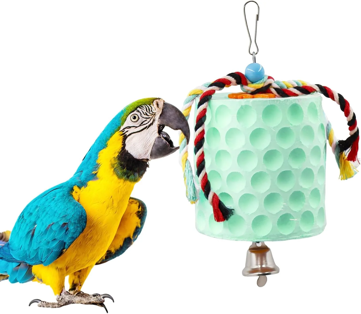 Elegant Oooct Extra Large Bird Chewing Toy Parrot Beak Grinding Calcium Stone with Bells Bird Cage Accessories Cage Toys for Cockatiel Parakeet Parrot Budgies Rat Hamster Chinchilla Rabbit Bunny Green Optimized