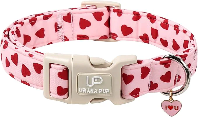 Carefully Designed Valentine’s Dog Collar UP URARA PUP Pink Love Heart Adjustable Pet Collar Reusable