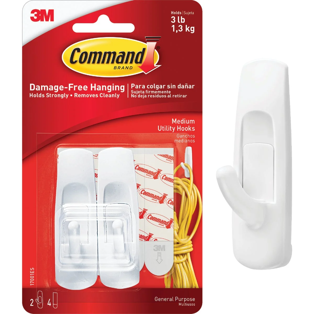 Premium Material 3M Command Medium Utility Adhesive Hook 2-Pack Selected