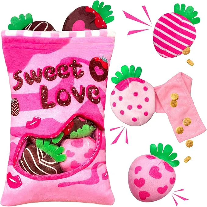Detailed Valentine’s Day Dog Toys Squeaky Hide and Seek Dog Toy Interactive Puzzle Dog Toys for Boredom and Stimulation Valentine’s Day Dog Gifts for Small and Medium Dogs Strawberries Pack of 7 About This Elite