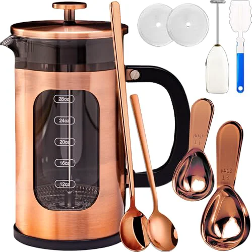 High-Performance French Press Coffee Maker 8 cups 34 oz 304 Stainless Steel Coffee Press with 4 Filter Screens Authentic