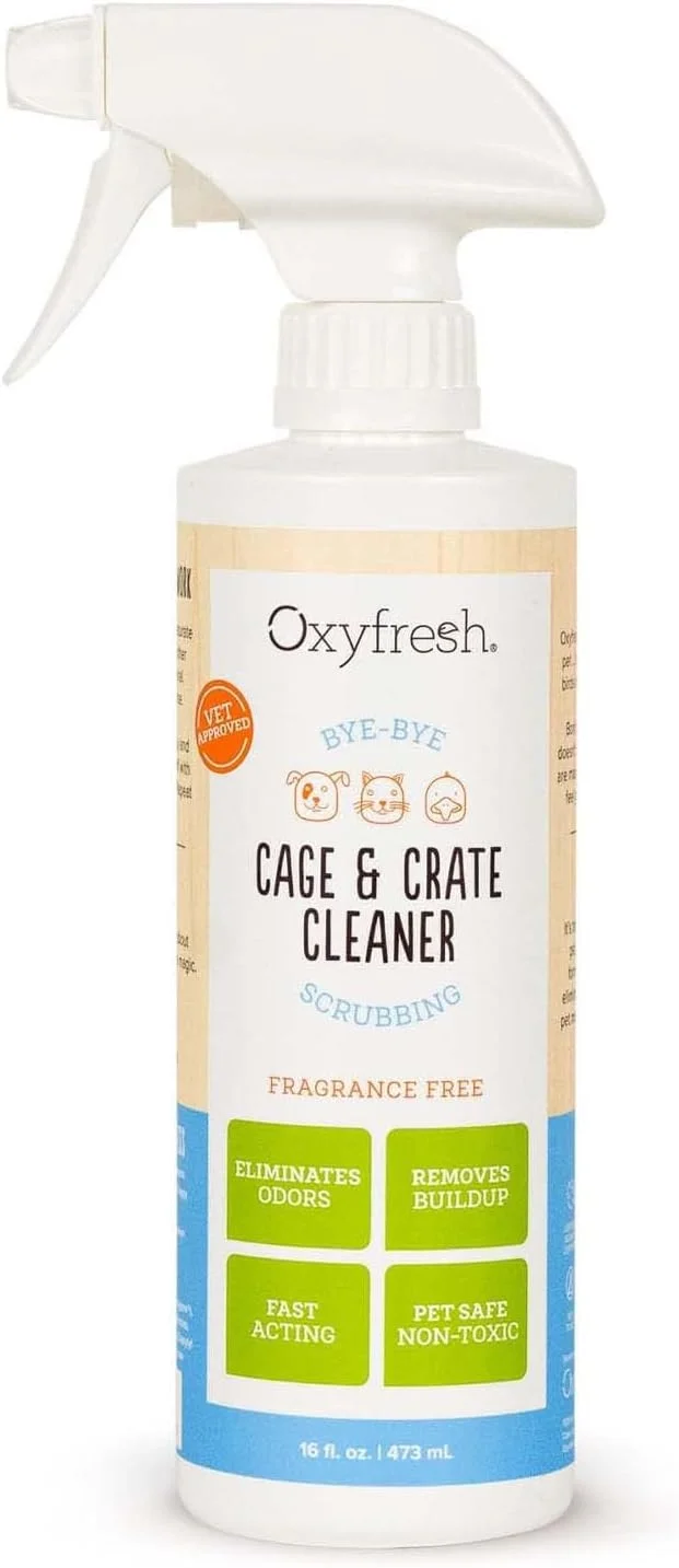 Environmentally Friendly Oxyfresh Premium Crate Cage Cleaner – Professional Dog Crate Small Animal Bird Cage Odor Eliminator – Quickly Cleans Removes Poop Deodorizes Pet Odors – Safe Bleach Green