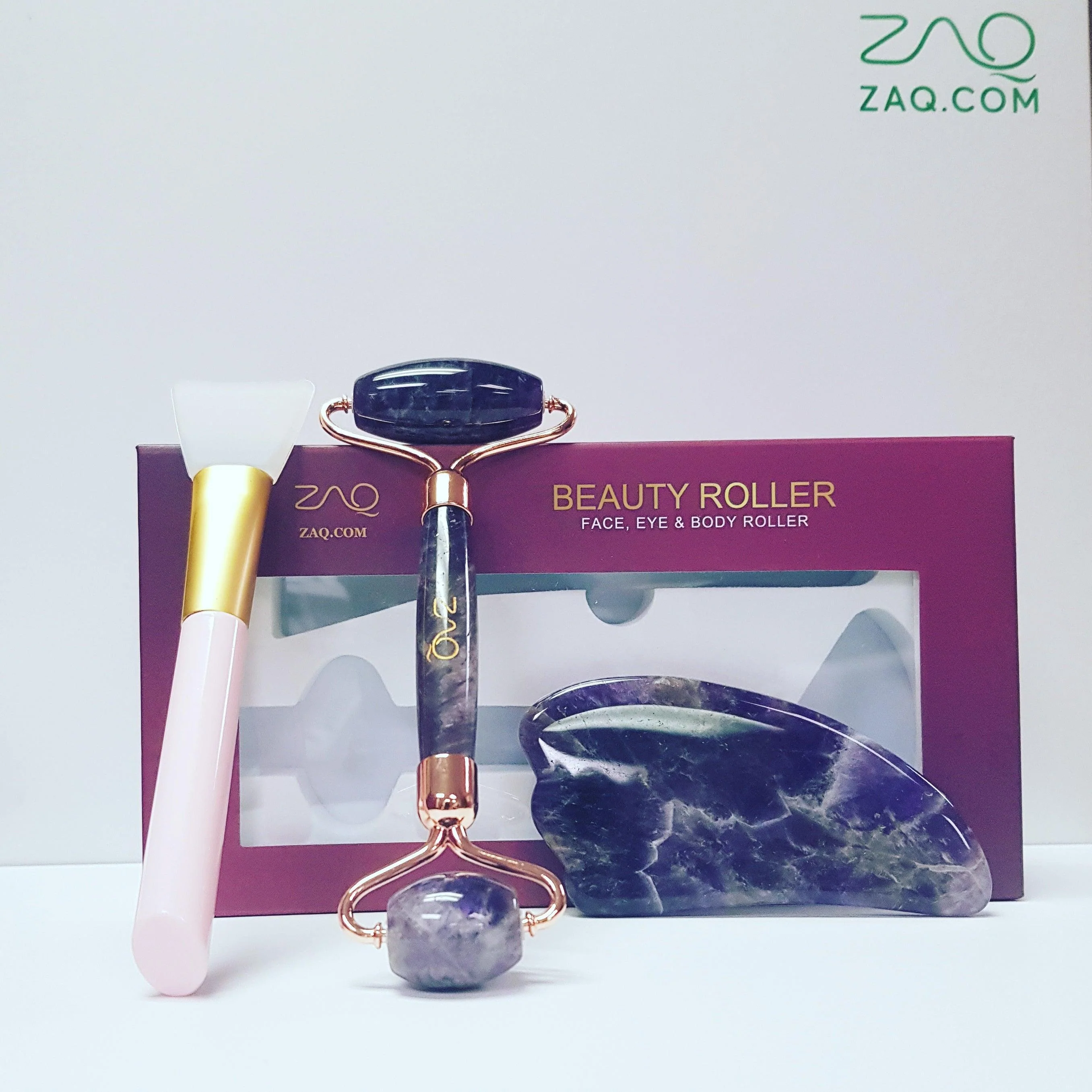 Reliable ZAQ Amethyst Facial Roller Gua Sha Brush Set Fast