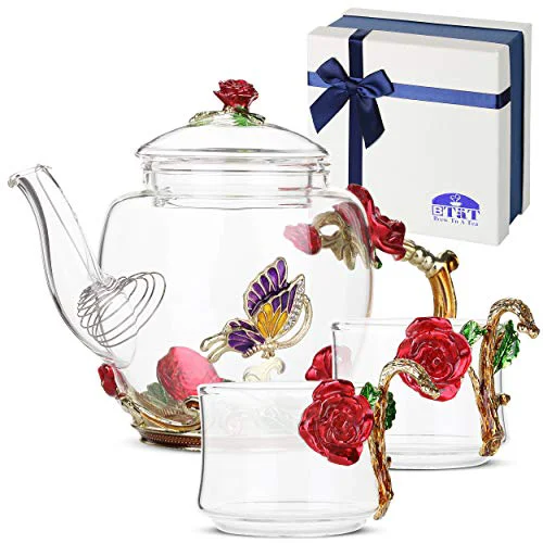Certified BTaT Floral Glass Tea Set for Adults Crafted