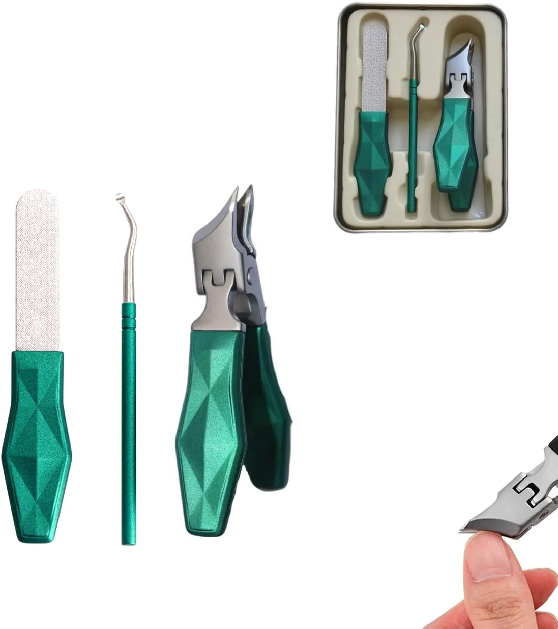Versatile Angled Nail Clippers Green Eagle Beak Oblique Slanted Curved Thick Professional Nail Clippers for Women Adult Men Ingrown Casual