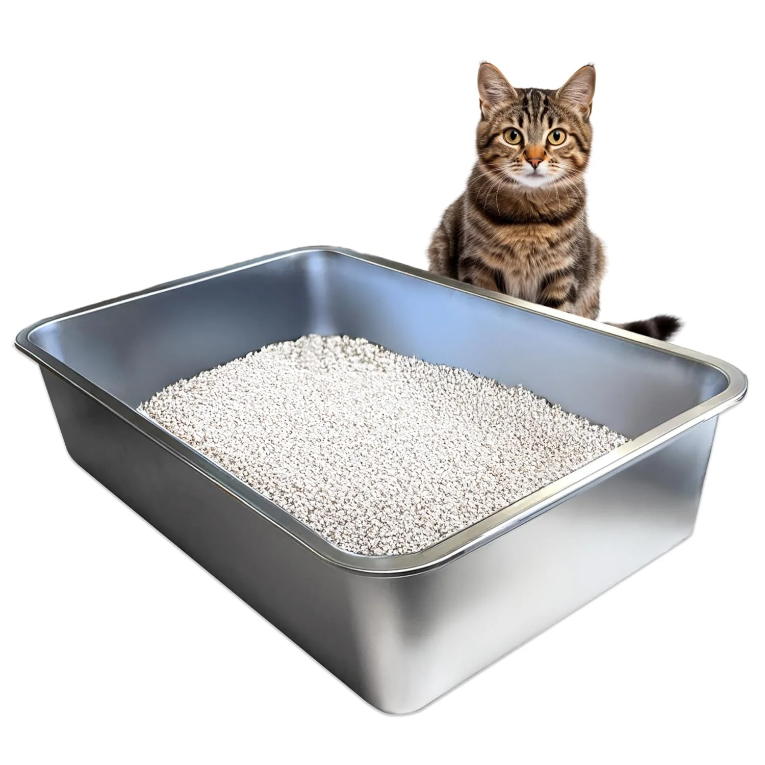 Expertly Made iPrimio Stainless Steel Litter Box – XL No-Stick Pan Teflon-Coated Odor-Resistant Easy to Clean Safe