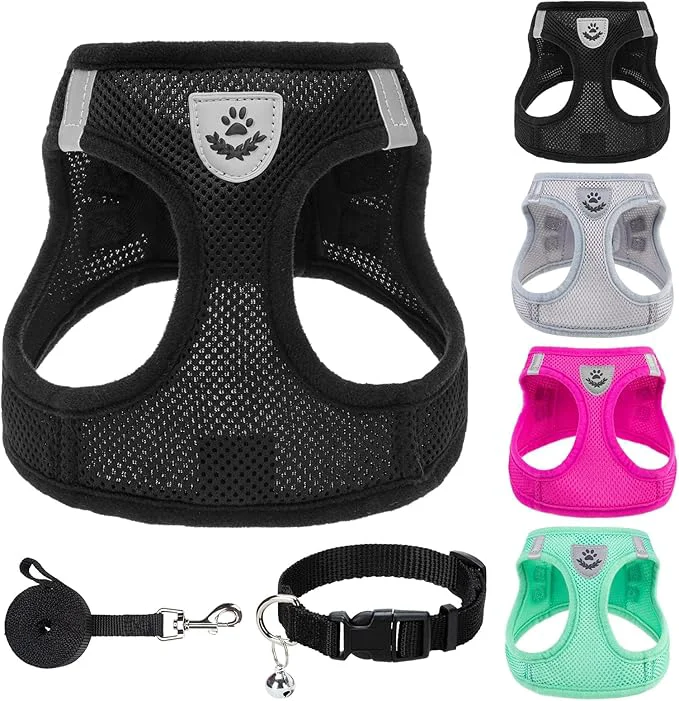 Stylish PUPTECK Adjustable Dog Harness Collar and Leash Set Step in No Pull Pet Harness Refined
