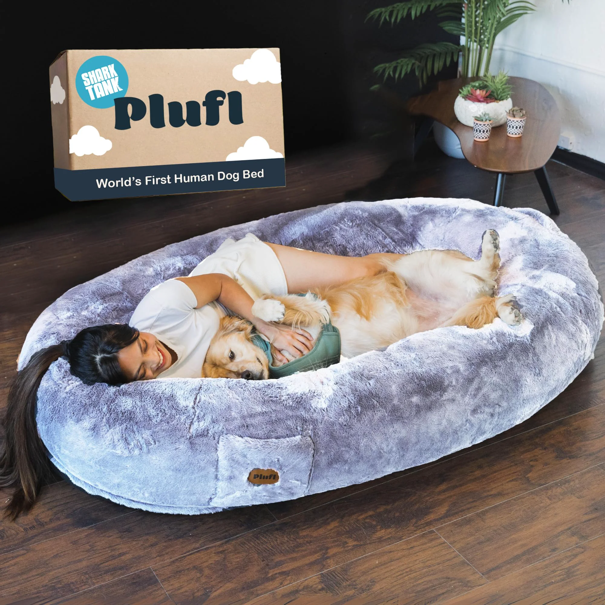 Fine Plufl The Human Dog Bed – Arctic Grey As Seen on Shark Tank Memory Foam Plush Comfort Fashionable