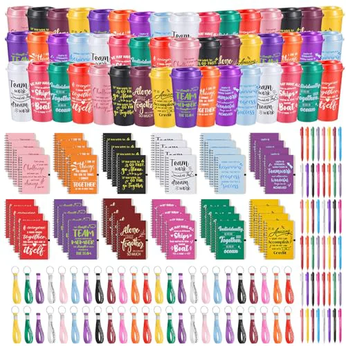 Carefully Designed 48 Set 192 Pcs Team Appreciation Gifts Bulk Team Thank You Gift Set 16 oz Coffee Cups Thank You Mini Spiral Notebooks Pens Keychains for Staff Teacher 48 Count Elegant