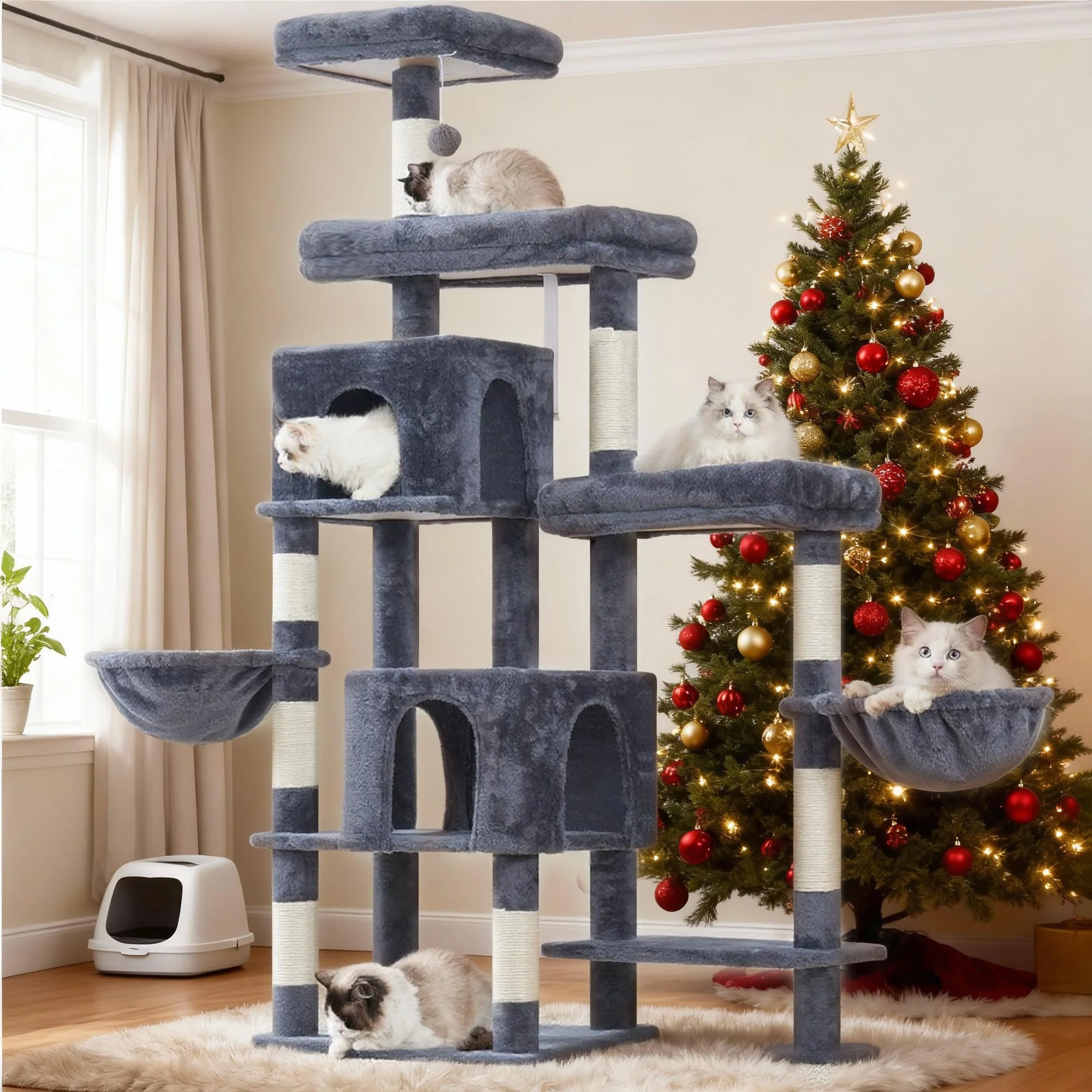 Sustainable Hey-brother Cat Tree Tower – Rotatable Extended Part 70.1 in Smoky Gray MPJ038G Outstanding