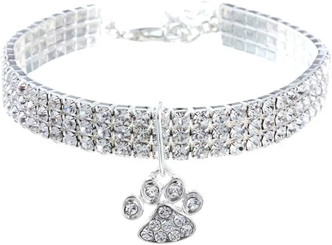 Verified Pet Collar with Diamonds Adjustable Crystal Diamond Elastic Heart Claw Pendant Sophisticated