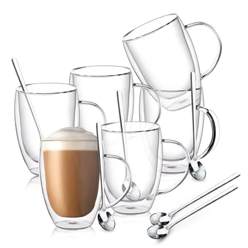 High-End Double Wall Glass Coffee Mugs 6 Count Versatile