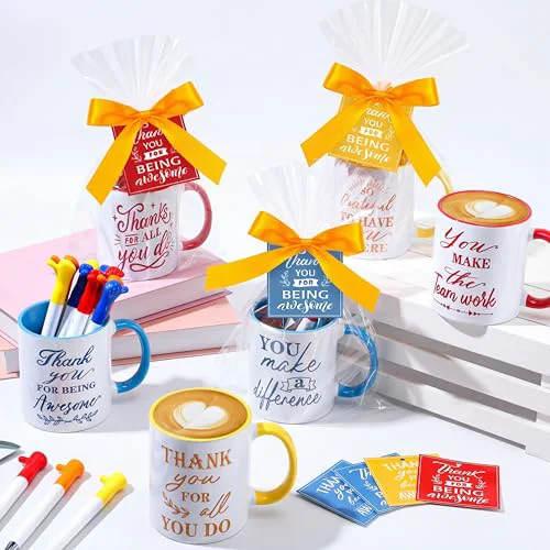 Luxury 6 Set Employee Appreciation Gifts Include Thank You Staff Mug Gift Set 12 oz Appreciation Mugs Inspirational Pens Tags for Employee Staff Team Group 6 Count Versatile