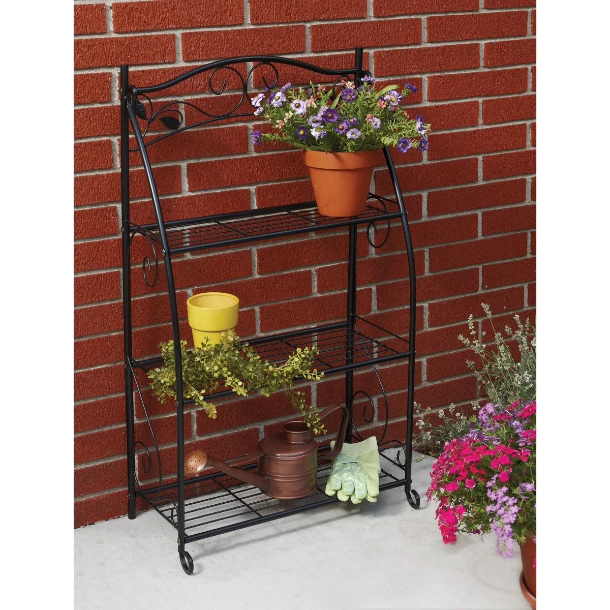 Secure Garden Black Powder-Coat Steel 38 In. H. 3-Shelf Indoor Outdoor Plant Stand Lightweight