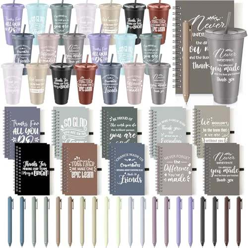 User-Friendly 60 Pcs Employee Appreciation Gifts Bulk 24 oz Thank You Tumbler with Lid and Straw Mini Spiral Notebooks and Pens Appreciation Gifts for Team Employee Coworkers Teacher 60 Count Powerful