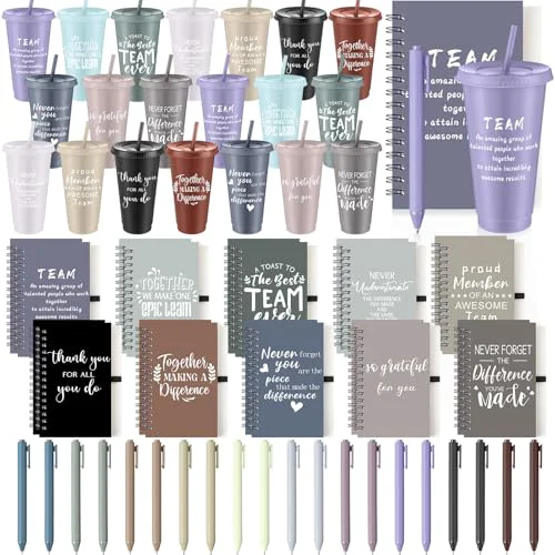 High-End 60 Pcs Employee Appreciation Gifts Bulk 24 oz Thank You Tumbler with Lid and Straw Mini Spiral Notebooks and Pens Appreciation Gifts for Team Employee Coworkers Teacher 60 Count Official