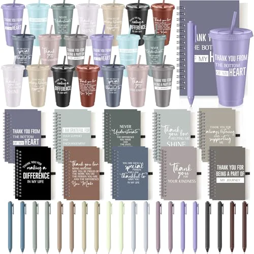 Environmentally Friendly 60 Pcs Employee Appreciation Gifts Bulk 24 oz Thank You Tumbler with Lid and Straw Mini Spiral Notebooks and Pens Appreciation Gifts for Team Employee Coworkers Teacher 60 Count Enhanced