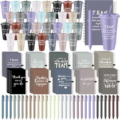 Traditional 90 Pcs Employee Appreciation Gifts Bulk 24 oz Thank You Tumbler with Lid and Straw Mini Spiral Notebooks and Pens Appreciation Gifts for Team Employee Coworkers Teacher 90 Count Powerful