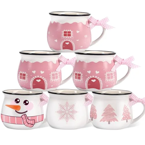 Authentic 6 Set Christmas Coffee Mug Ceramic 12oz Hot Cocoa Cup 6 Count Professional