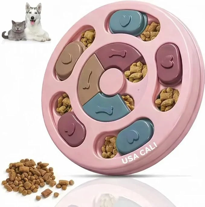 Easy-to-Use Interactive Dog Puzzle Toy Adjustable Difficulty Treat Dispenser Round Food Puzzle Feeder for Mental Stimulation Enrichment Slow Feeding Board PinkAbout ThisOverview Organic