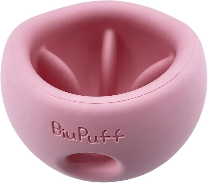 Pure Treat Dispensing Dog Toy Slow Feeder Bowl Interactive Puzzle and Mental Toy for Anxiety Relief Chase Play and Use as zable Lick Bowl Peach Pink Medium 498g About This Premium Material