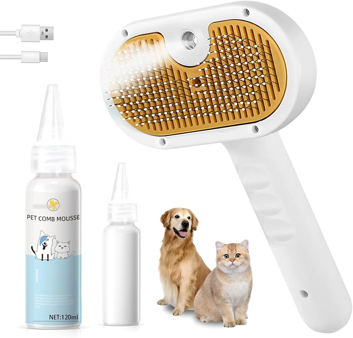 Sophisticated Pet Steam Brush for Dog Cat – 3-in-1 Spray Hair Removal Comb – Steam for Shedding Grooming – Water Brush for Long Short Haired Pets – Spritz Defur Comb – Includes Waterless Shampoo Organic