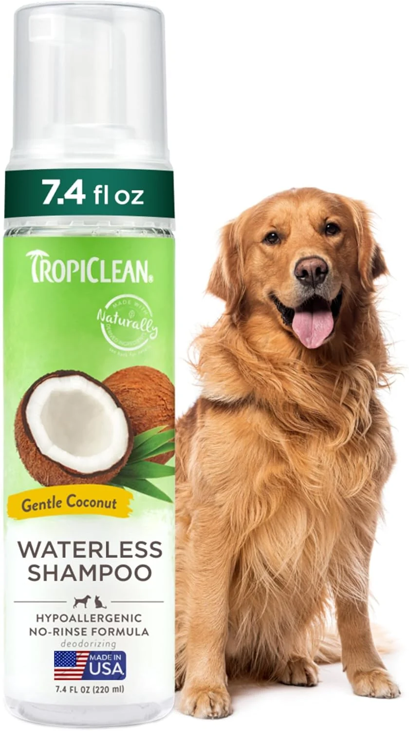 Flexible TropiClean Hypoallergenic Waterless Dog Shampoo Dry Shampoo for Allergies Sensitive Skin Safe for Cats Puppies Kittens No Rinse 7.4oz High-Performance