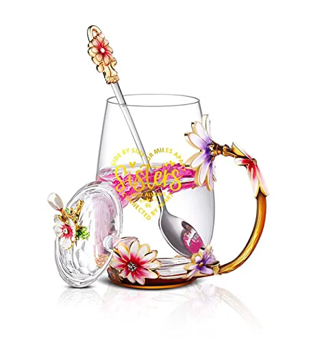 Recyclable Elegant Flower Tea Cup Coffee Mug With Spoon For Sisters Gifts Relaxed