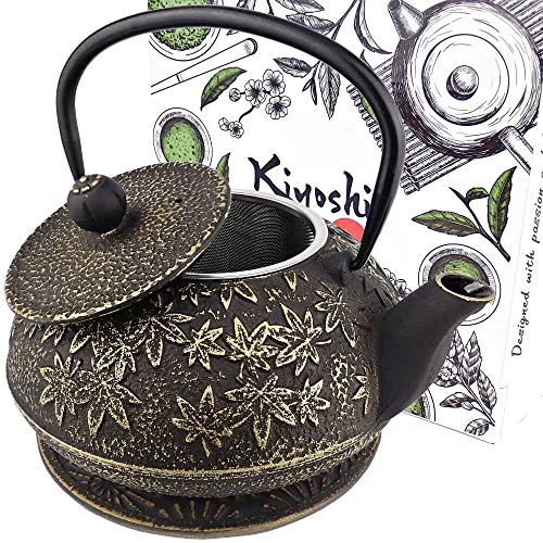High-End 40 Oz Black Maple Leaf Cast Iron Teapot High-Performance