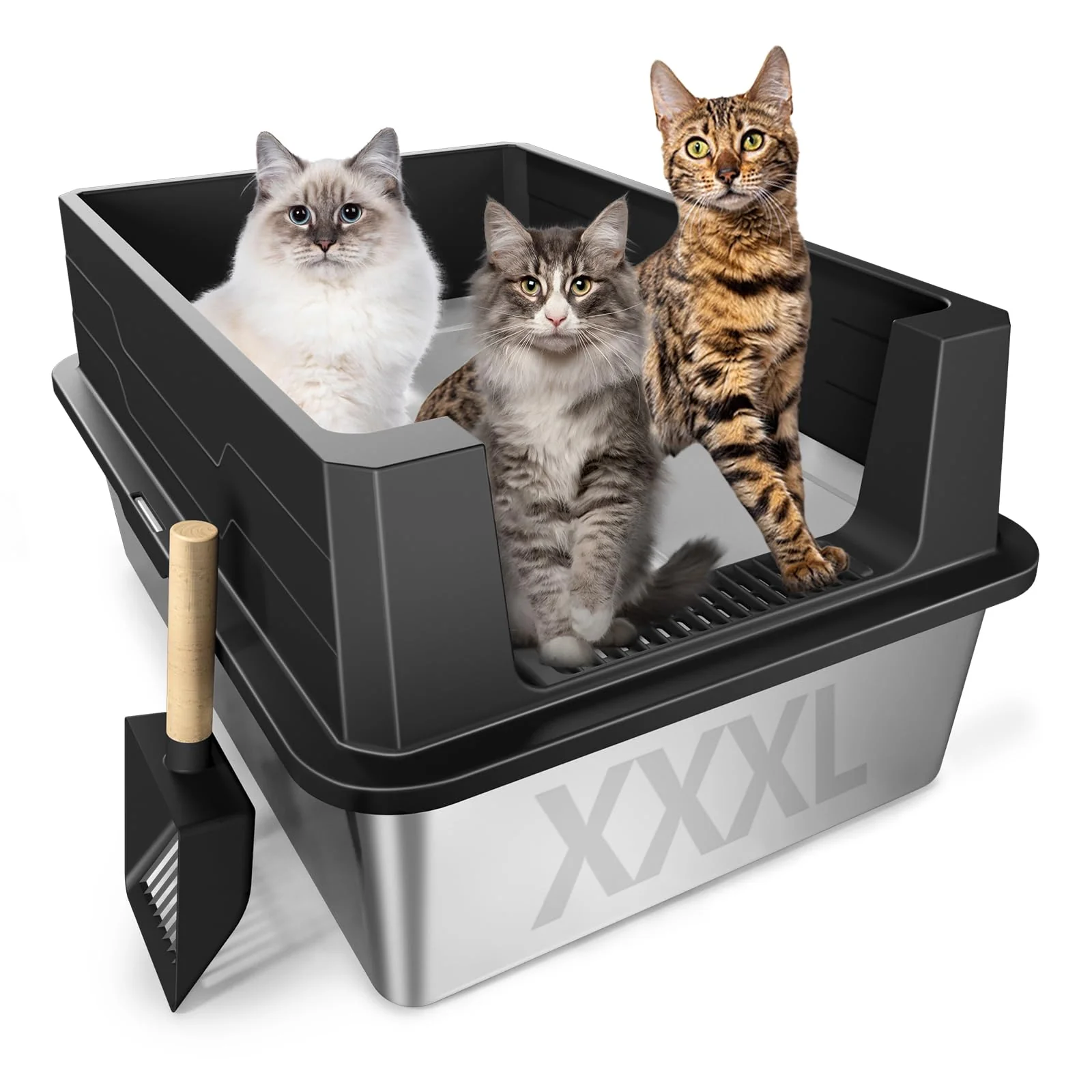 Professional XXXL Stainless Steel Litter Box for Large Cats Multi-Cat Homes Meowra 28x20x12 Superior