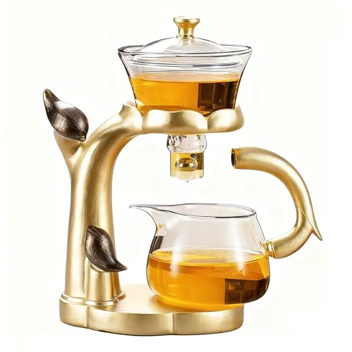 Breathable Lazy Kungfu Glass Tea Set Heat Resistant Semi Automatic Drip Rotating with Infuser Magnetic Teapot Set for Gongfu Tea Making I Original