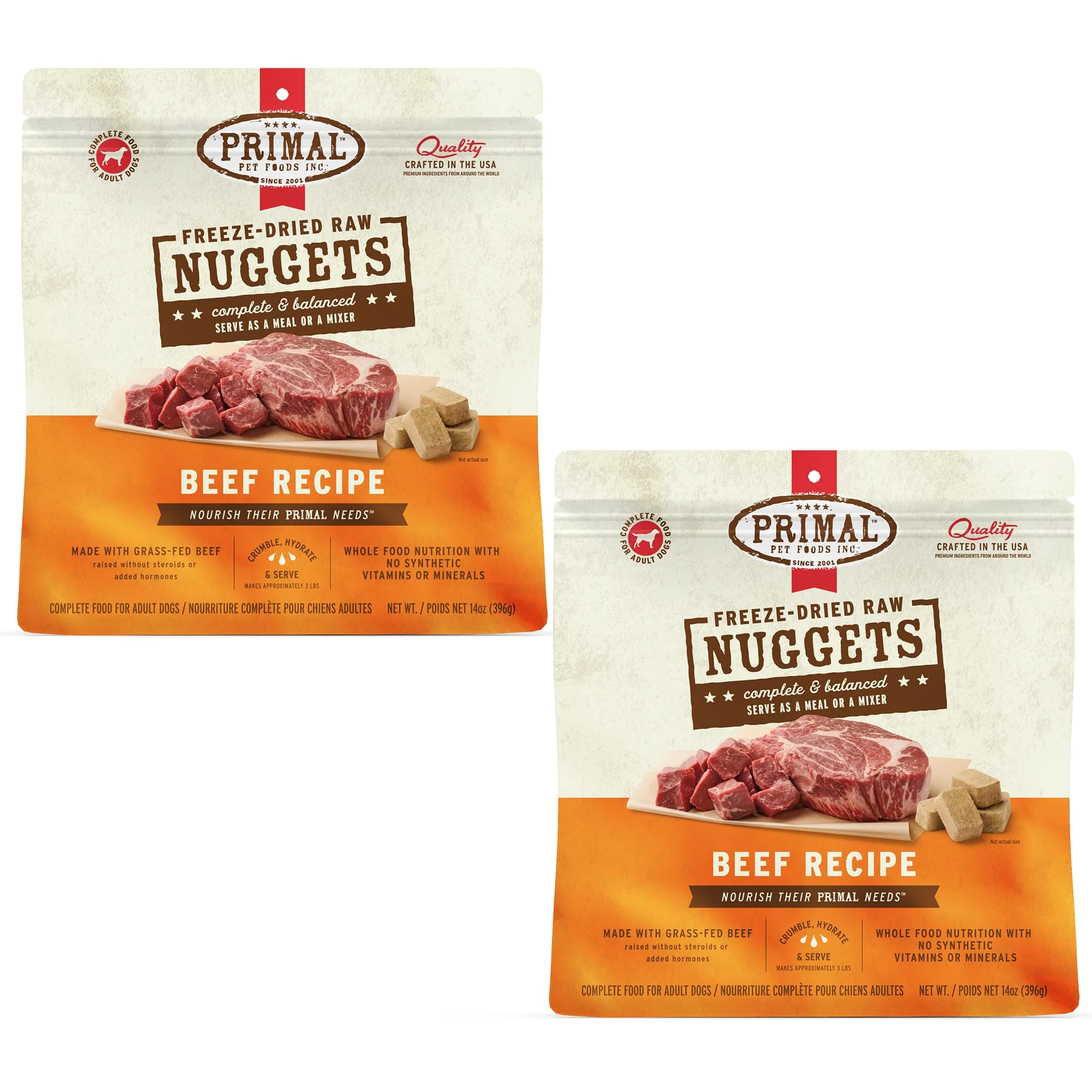 Modern Primal ze-Dried Raw Dog Food Nuggets — Beef Complete Balanced Grain 14 oz Pack of 2 Elegant