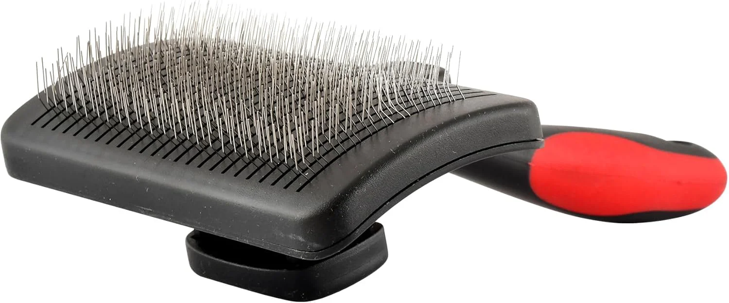 Natural Jeffers Pet Self-Cleaning Slicker Brush for Dogs Cats – Self Cleaning Button Removes Tangles Loose Hair Non Slip Handle for Easy Grooming Go To Gift for Pet Owners – Black Red – Medium Solid