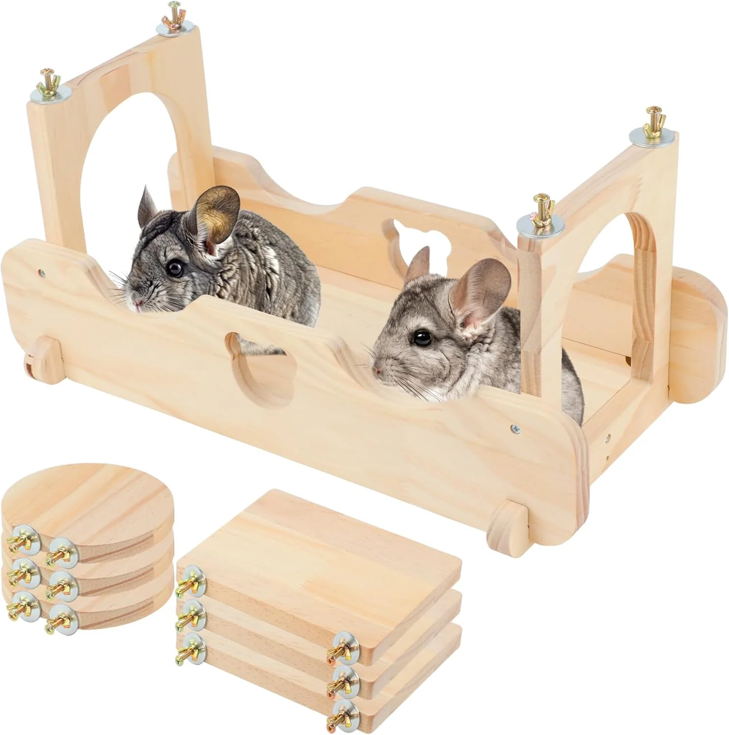 Original Design BWOGUE Chinchilla Suspension Bridge Hanging Large Small Animal Wooden Bridge and Platform Chinchilla Ledges and Platforms Set for Sugar Gliders Squirrels Chinchillas Habitat Toy Refined