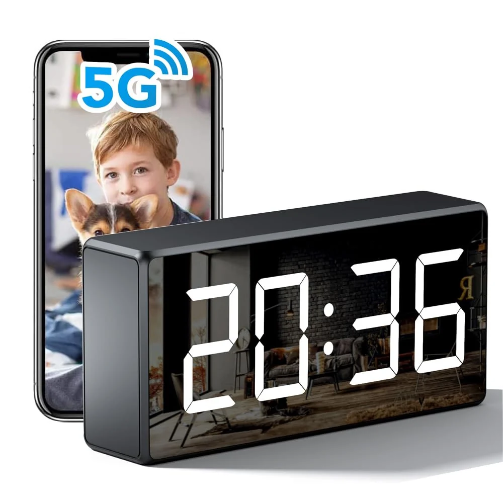 Eco-Friendly USBRMT 4K WiFi Camera Clock – Indoor Nanny Cam with 5G Night Vision Exceptional