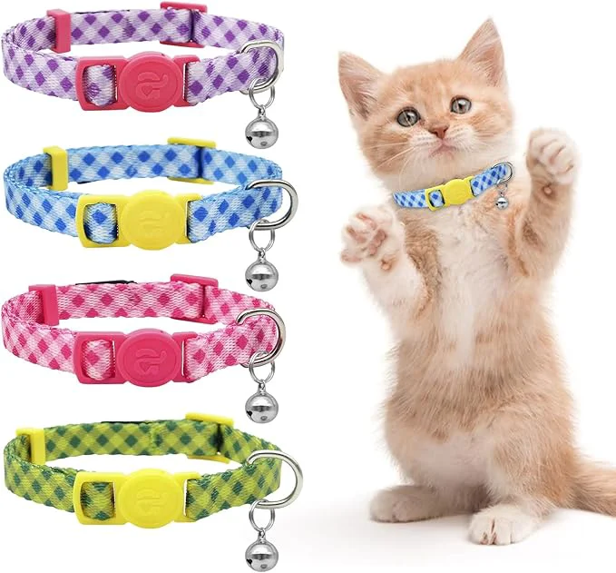 Casual azuza 4 Pack Breakaway Plaid Kitten Collar Versatile