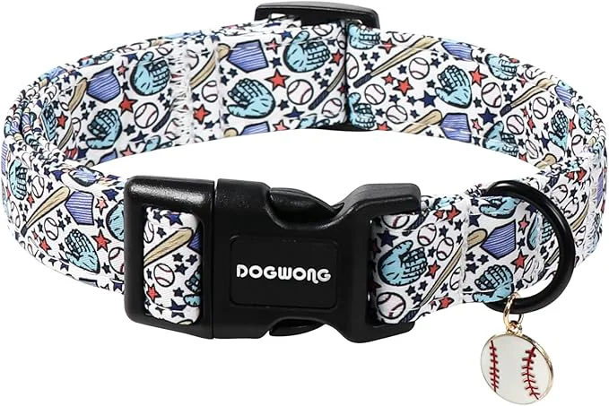 Environmentally Friendly DOGWONG Baseball Dog Collar-Cute Boy Baseball Dog Collar Adjustable Soft Male Reusable