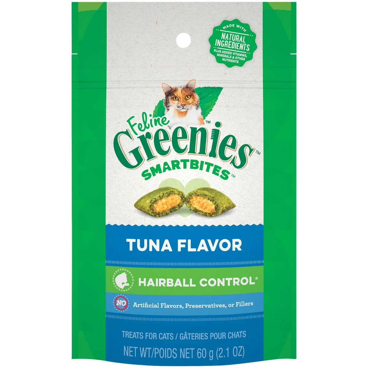 Long-Lasting Greenies SmartBites Tuna 2.1 Oz. Hairball Control Cat Treats Proven