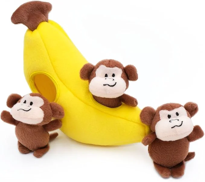 Smooth ZippyPaws Burrow- Interactive Dog Puppy Toys for Boredom Stimulating Pet Products to Keep them Busy Hide Seek Plush Puzzles Squeaky Toy for Enrichment For Small Medium Dogs- Monkey ‘n BananaAbout This Reusable