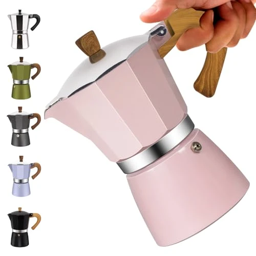 Original Design 9 Cup Aluminum Moka Pot Classic Stovetop Espresso Coffee Maker 450ml 15oz Coffeemaker Percolator Mocha Pot Greca Coffee Maker Cafe Makers for Italian and Cuban Café Brewing Pink Professional