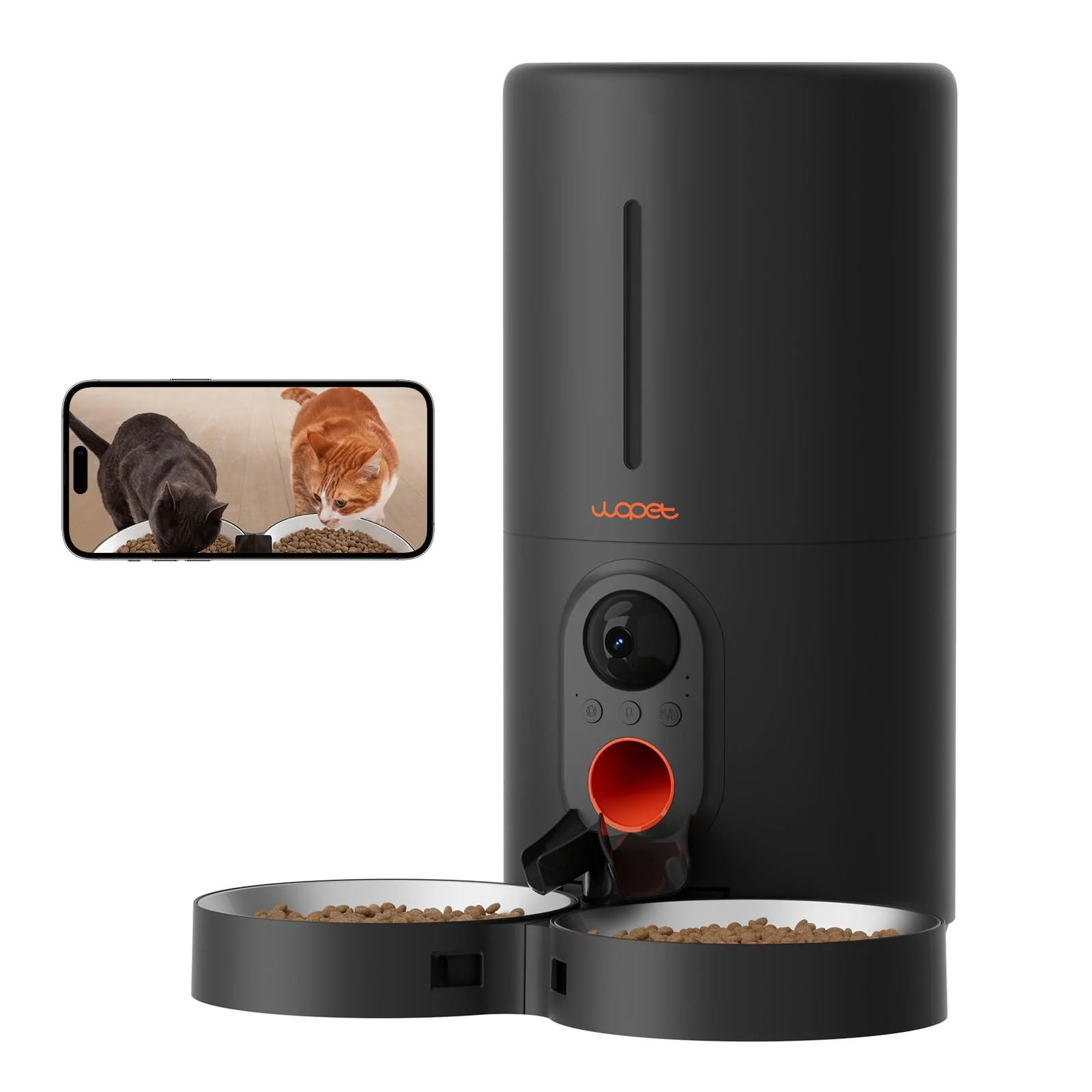 Solid WOPET Automatic Feeder with Camera for Two Cats Dogs — 6L HD Video Night Vision 5G 2.4G WiFi Clean