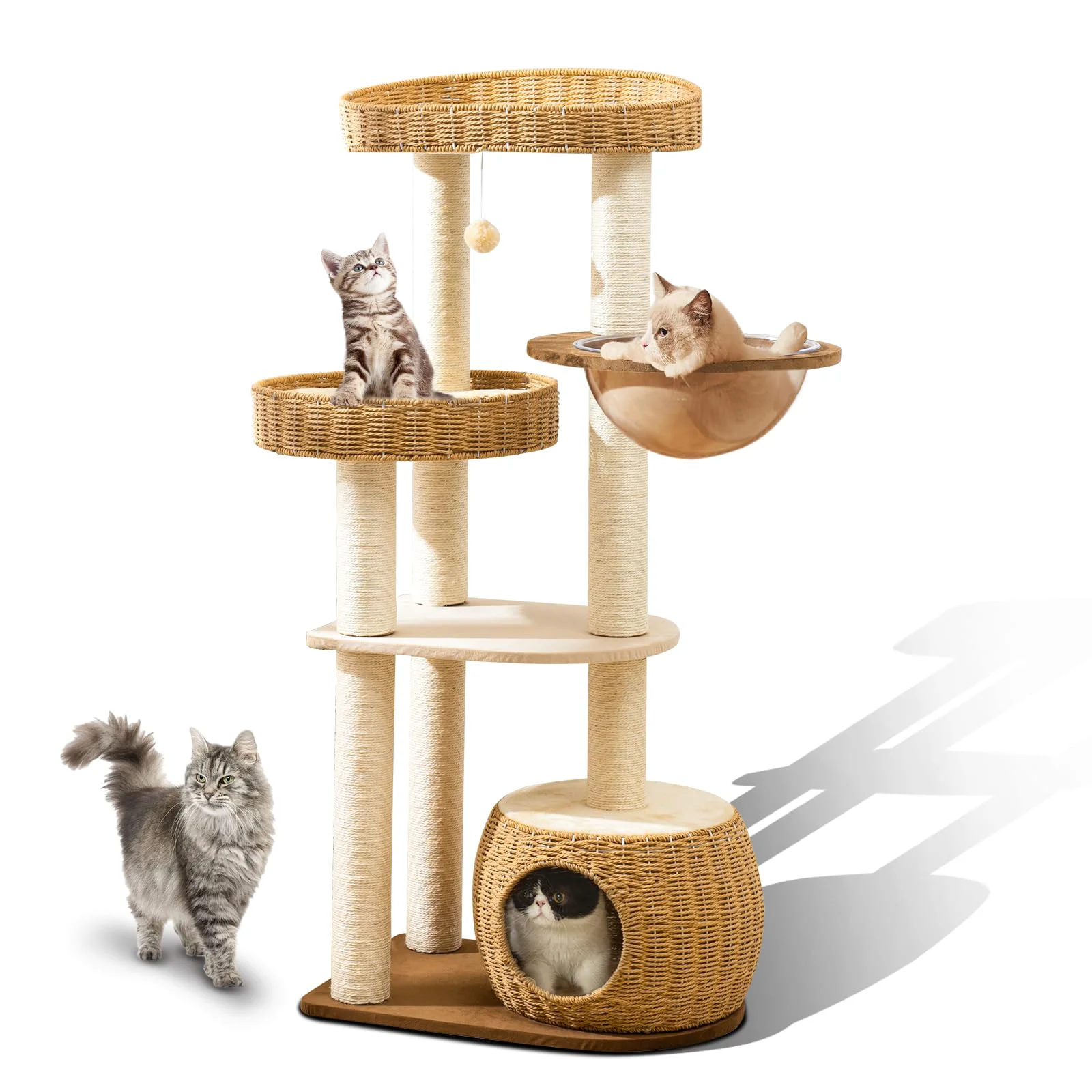 Recyclable SHODMI Big Cat Tree for Large Cats – Multi-CCat Tower with Natural Sisal Handwoven Baskets Innovative