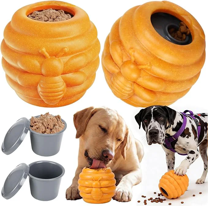 Authentic 1 Pack Large Dog Toys for Aggressive Chewers Dog Treat Dispensing Toy to Keep Them Busy 2-in-1 Fillable Holder with 2 Cups and Food-Dispensing Lids for Large Medium Yellow About This Specialty
