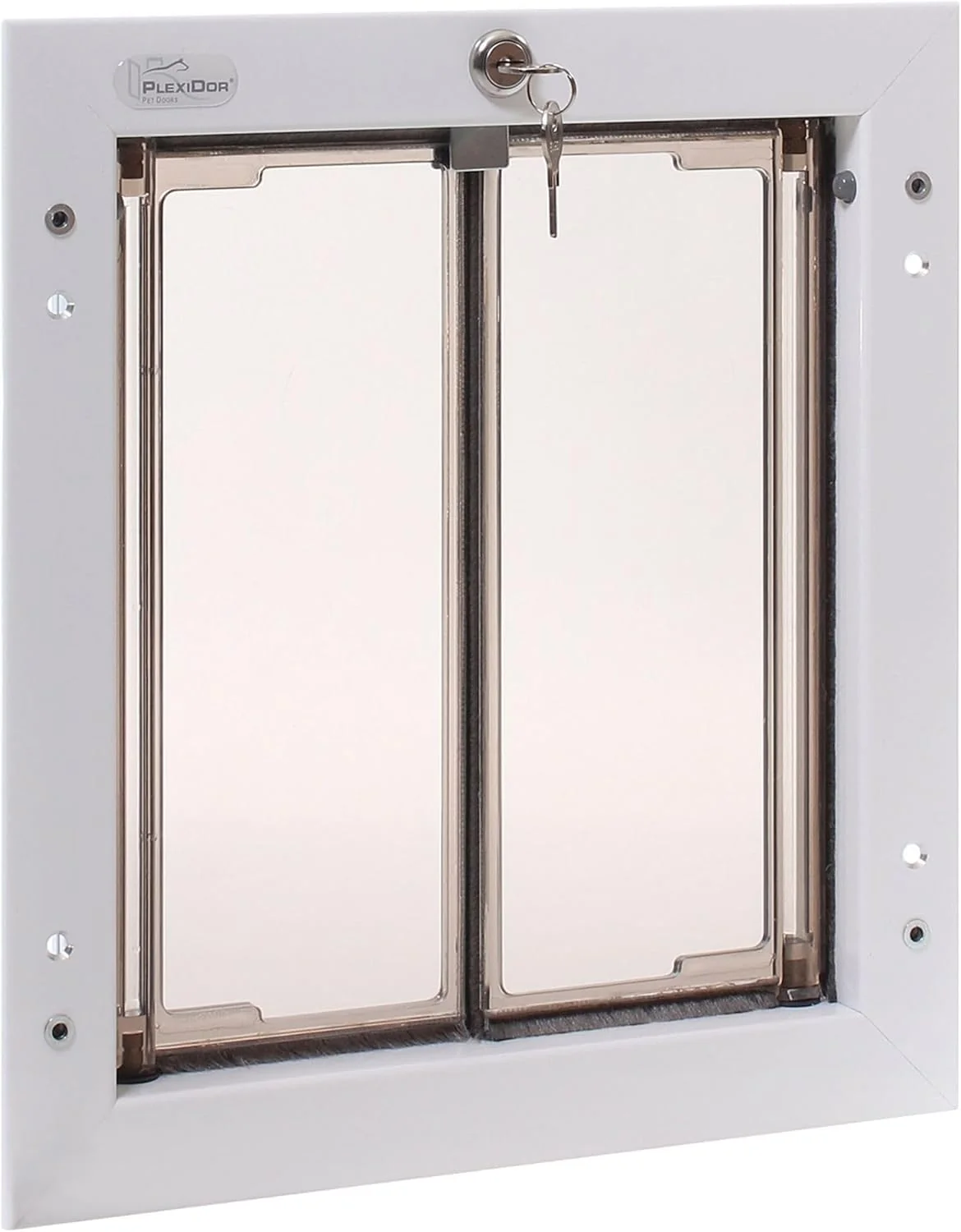 Genuine PlexiDor Performance Pet Door – Door Mount with Lock Key White Medium Green